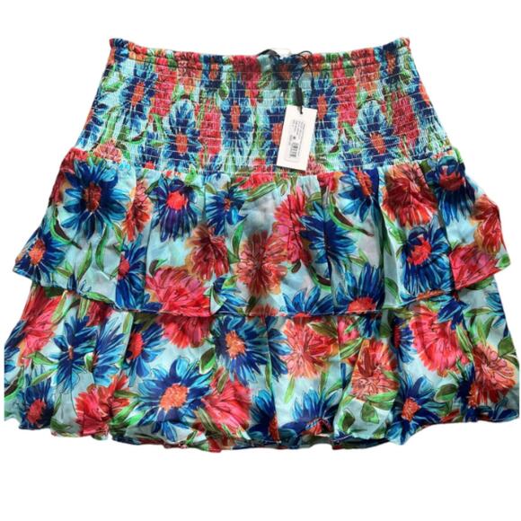 (75% OFF) NWT Milly Wyatt Paint Dahlia Mini Tiered Floral Skirt 12 MSRP 379 - Picture 4 of 6